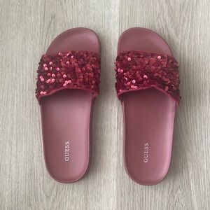 Burgundy Sequin Guess Slides